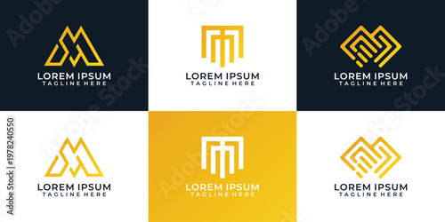 Set of monogram geometric initial letter m logo design for branding