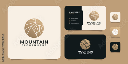Minimalist luxury adventure mountain logo design elements peak hill expedition