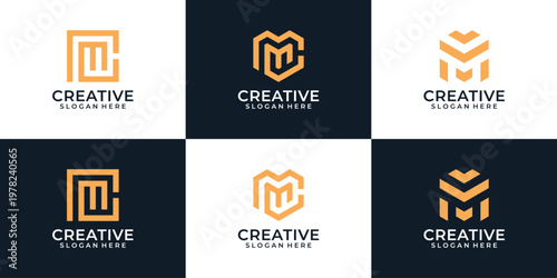 Set of elegant typography of letter m logo design elements inspiration