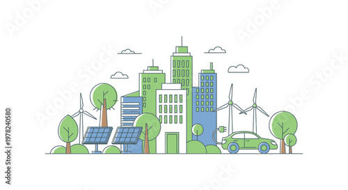 Sustainable city landscape with renewable energy sources a clean silhouette