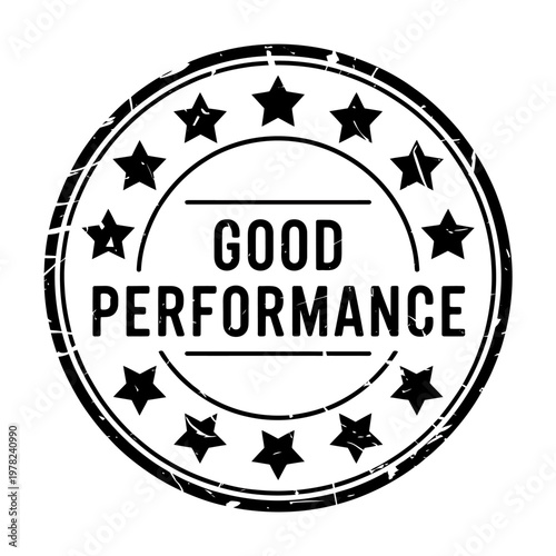 Textual circular stamp graphic design element indicating good performance for recognition