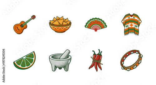 Traditional Mexican Celebration Vector Asset Set