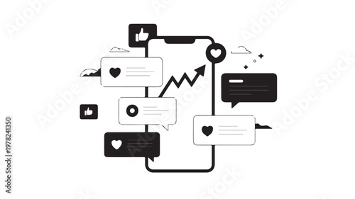 Social Media Engagement Icons with Hearts and Likes for Digital Marketing Concepts