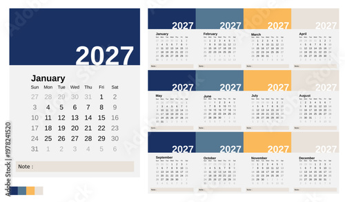 Calendar Design 2027 Vector
