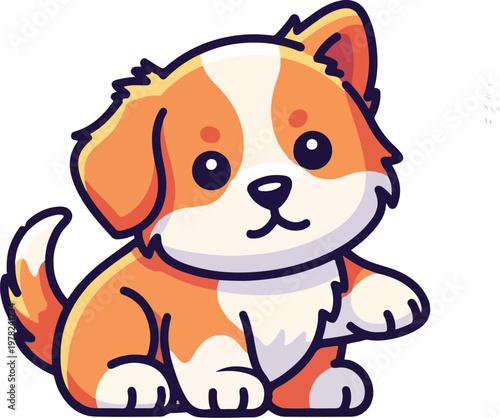 A cute cartoon puppy sitting and looking happily towards the viewer vector illustration
