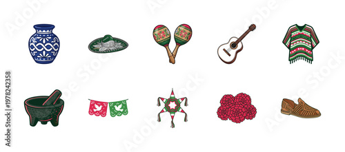 Mexican Heritage Folk Art Graphic Elements