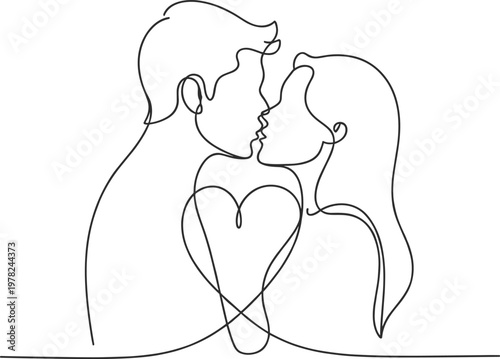 Couple Kissing Abstract Line Art Minimalist Drawing Romantic Embrace Love Connection