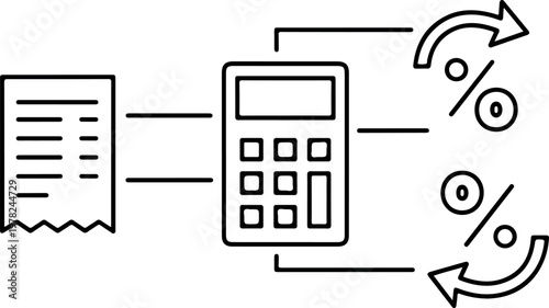 Financial calculation process using calculator receipt and percentage symbols illustration