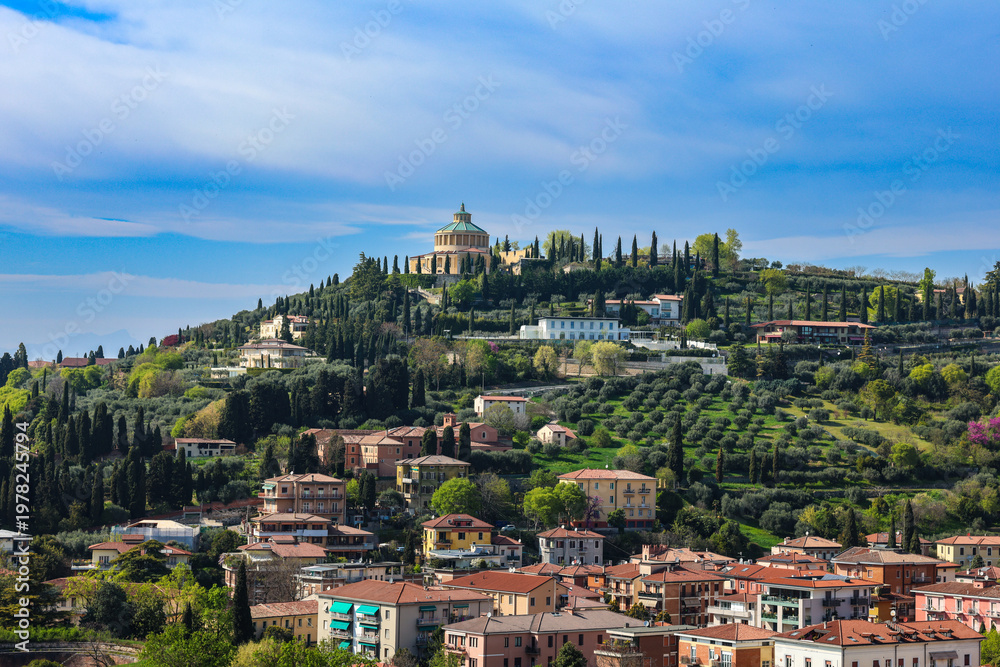 Fototapeta premium Madonna della Corona Church on Hillside Above Garda – Scenic Italian Landscape