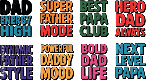 Happy fathers day colorful typography celebrating dad papa heroic fathers