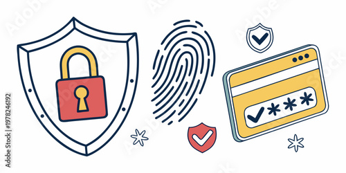 Financial security and payment protection icons featuring shield lock fingerprint and card security fingerprint protection financial biometric password encryption authentication