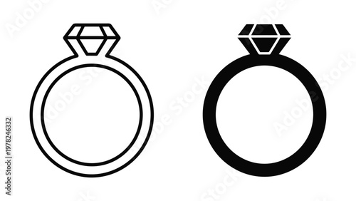 Vector illustration of two diamond ring icons in black and white