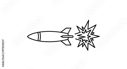 Simple black and white icon of a missile with explosion effect.