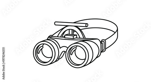 Black and white line art illustration of a pair of binoculars.