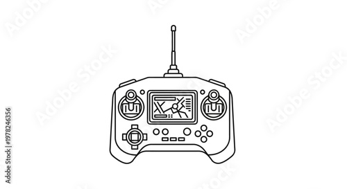 Black and white line art illustration of a remote control for a drone or RC vehicle.