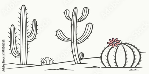 Desert cactus collection with pink flower bloom succulent botanical blooming illustration silhouette isolated collection environment landscape minimalist decorative tropical