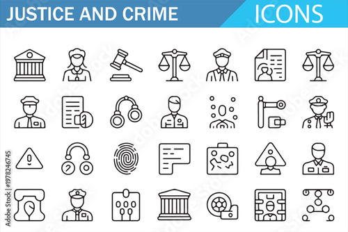 Court Law and Crime Icons Collection Police Justice Outline Design