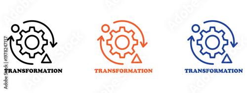 Business Transformation and Digital Evolution Concept with Gear and Arrows Icon Set Vector Illustration.