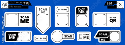 Scan me icon with qr code frame for sticker logo arrow. Design phone payment with shape vector qrcode for cta app website. Set mobile scan with tag qr box for code square illustration