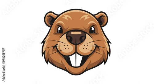 Happy Beaver Face Mascot Cartoon Illustration