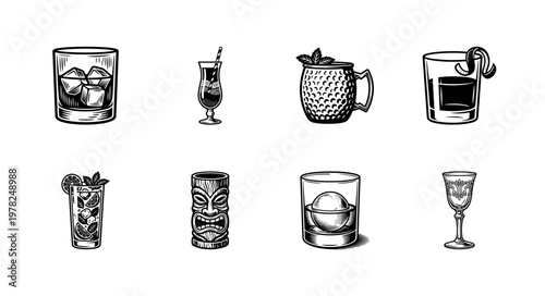 Modern Woodcut Cocktail Glassware Kit