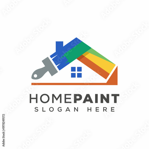 This logo features a playful paintbrush and house design, representing creativity and home improvement, ideal for painting companies or home decor businesses.