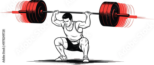 Strong athlete performing heavy barbell squat exercise with intense effort showcasing powerlifting strength training and fitness performance concept