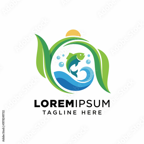 This logo features a stylized fish swimming amid vibrant water waves, symbolizing harmony, vitality, and eco-friendliness in a fresh and modern design.
