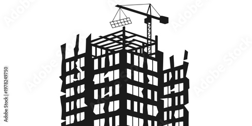 Building structure under construction with tower crane construction building architecture industry development silhouette engineering structure skyscrapers blueprint business
