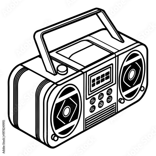 Retro boombox vector illustration, vintage radio tape player, classic 80s music ghetto blaster