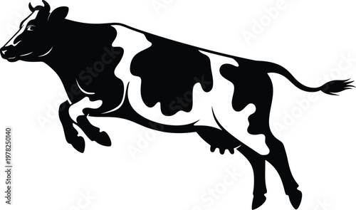 Black vector illustration featuring a cute cartoon silhouette of a horse and a cow isolated on white for farm and dairy agriculture symbols