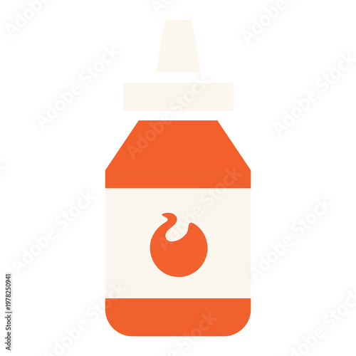 Hot Sauce Bottle Flat Vector Icon Illustration for Fast Food Menu Design Isolated on White Background