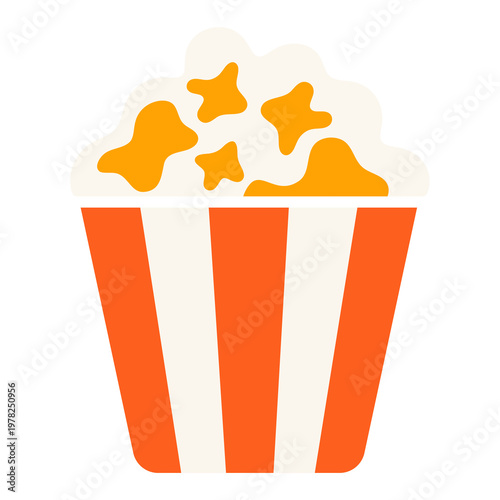 Popcorn Bucket Flat Vector Icon Illustration for Cinema Movie Snack Menu Design Isolated on White Background