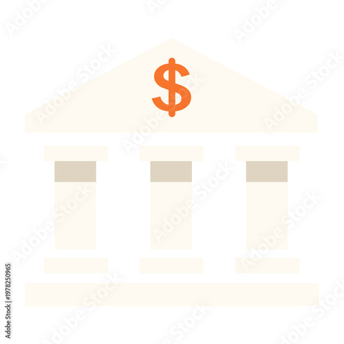 Bank Building Flat Vector Icon Illustration for Finance Business App Design Isolated on White Background