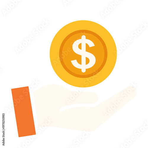 Money Coin in Hand Flat Vector Icon Illustration for Finance Business App Design Isolated on White Background