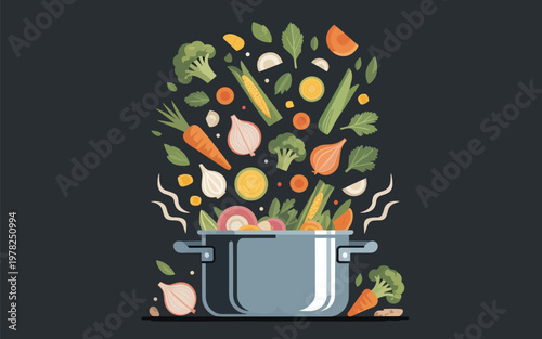 Vegetables and fruits are being cooked in a large pot outdoors on a fire.