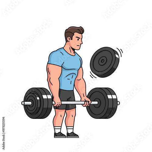 Muscular Man Lifting Heavy Barbell with Dynamic Weight Plate Illustration