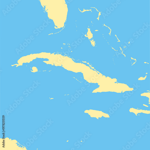 Cuba and Caribbean Map Illustration (no text)
