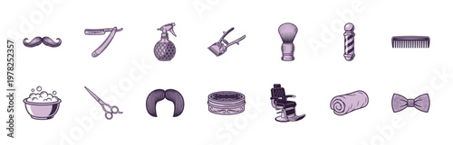 Vintage Barber Shop and Mustache Graphic Set