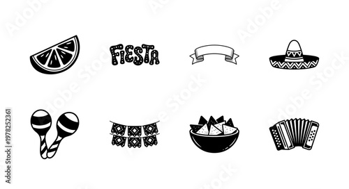 Retro Mexican Fiesta Celebration Graphics Set