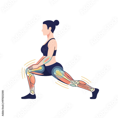 Woman Doing Lunge Exercise Highlighting Leg and Hip Muscles for Fitness