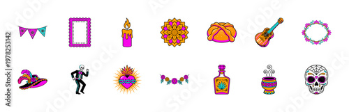 Mexican Day of the Dead Folk Art Elements