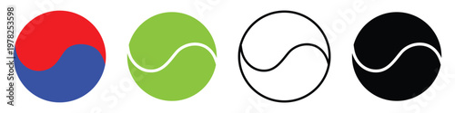 Green and black and ball icon set. Taegeuk symbol set isolated on white background. Red-blue circle taegeuk symbol. Vector illustration.