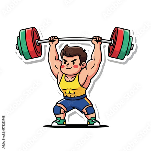 Cartoon Strongman Weightlifting Sticker Illustration