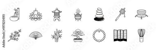 Zen Meditation and Spiritual Line Art Set