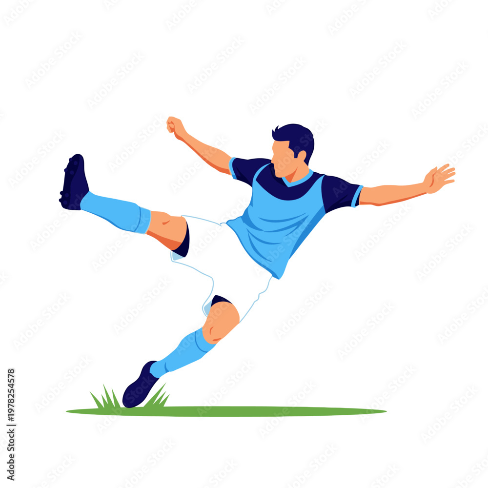 Obraz premium Dynamic Soccer Player Kicking Ball in Mid-Air Vector Illustration