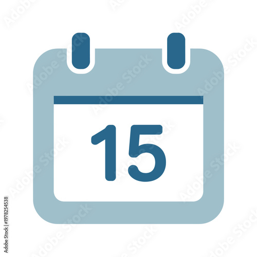 Blue calendar icon with number fifteen on white page  simple design