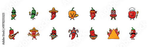Mexican Chili Pepper Mascot Character Set