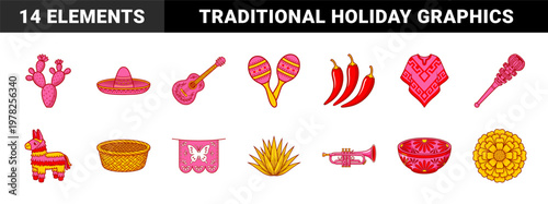 Mexican Fiesta Holiday Graphic Asset Sheet