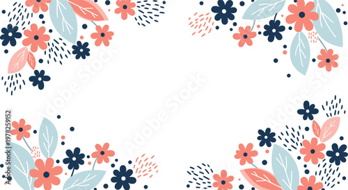 Floral border frame with pastel flowers and leaves, decorative botanical background isolated vector illustration for greeting cards and invitation design